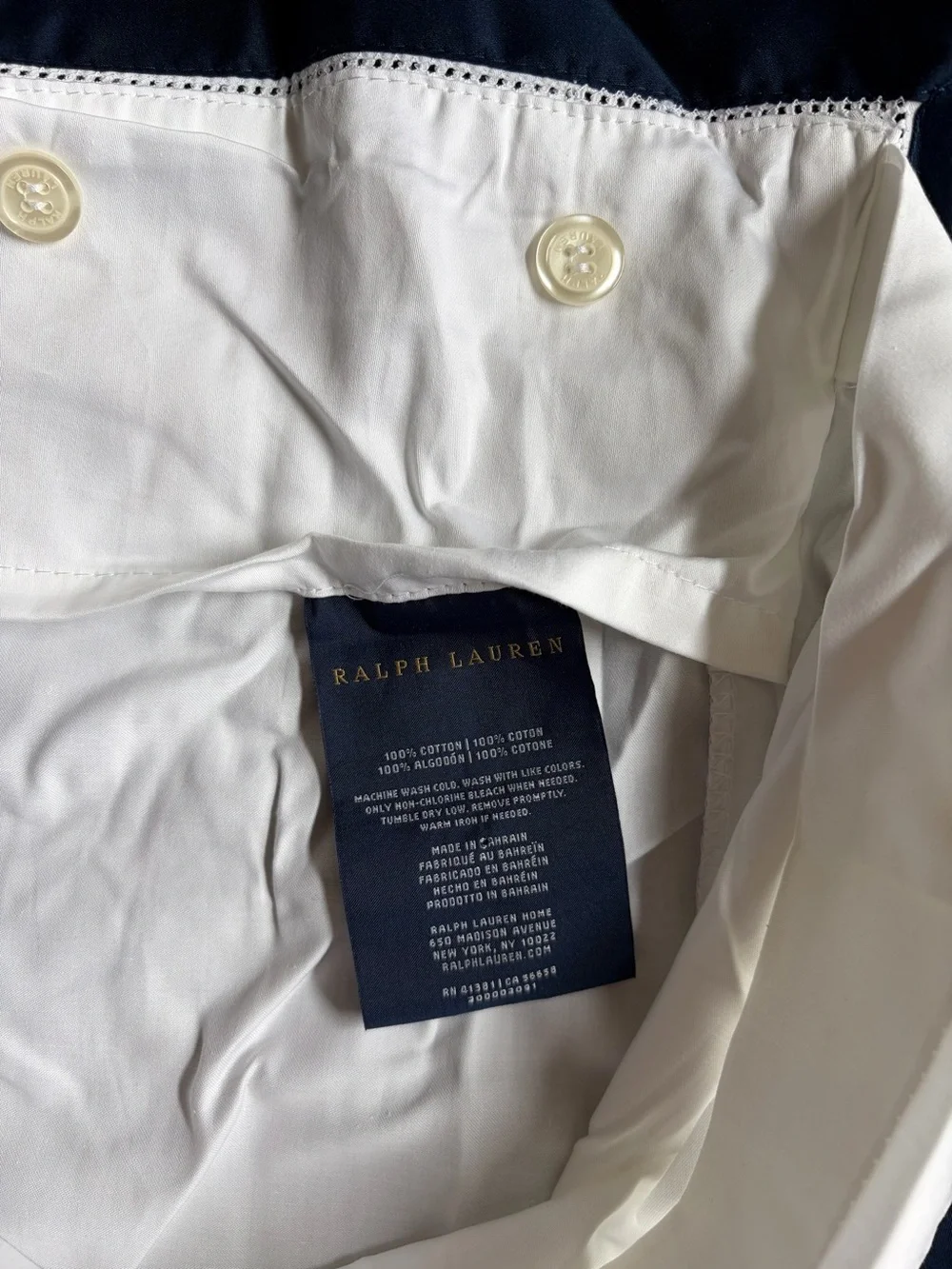 Ralph Lauren Home Organic Cotton Sateen Border Sham King Size Polo Navy Luxury